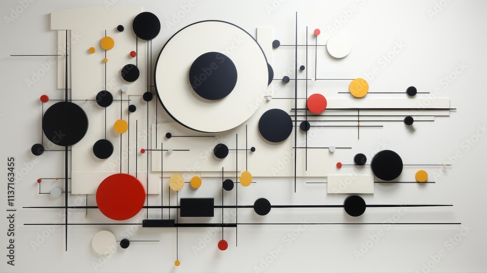 A colorful abstract painting with many circles and lines A colorful abstract painting with many circles and lines