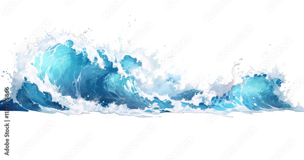 A stylized depiction of crashing ocean waves in vibrant blue tones. A stylized depiction of crashing ocean waves in vibrant blue tones.