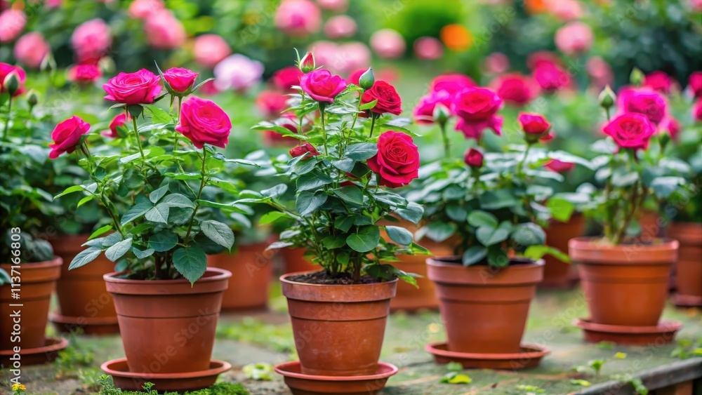 Rose plants in pots with background, potted, roses, garden, flora, botanical, fresh, vibrant, colorful, nature Rose plants in pots with background, potted, roses, garden, flora, botanical, fresh, vibrant, colorful, nature