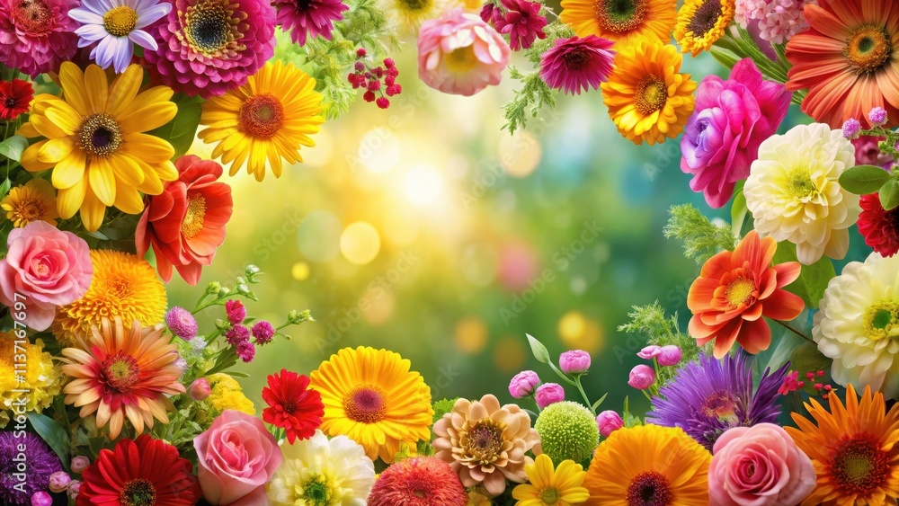 Beautiful background featuring a variety of colorful flowers, floral, vibrant, colorful, nature, garden, botanical, blooming Beautiful background featuring a variety of colorful flowers, floral, vibrant, colorful, nature, garden, botanical, blooming