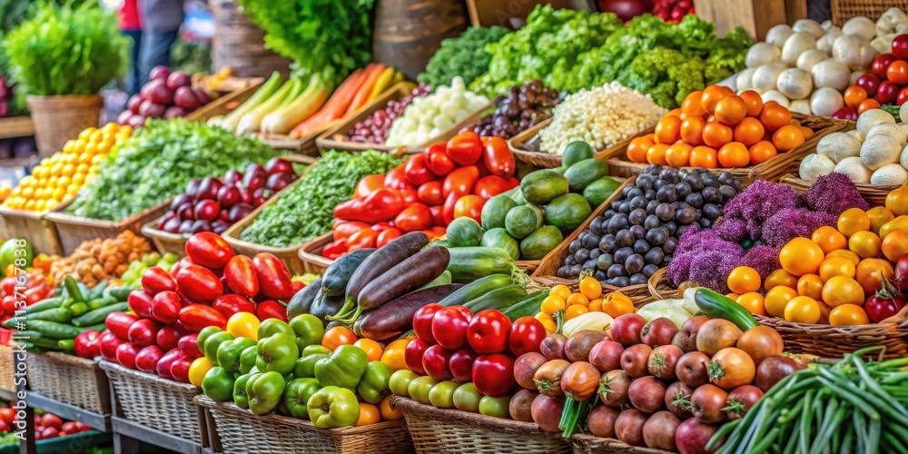 A close-up image of assorted commodities like fruits and vegetables at a market stall, commodity, market, produce, goods A close-up image of assorted commodities like fruits and vegetables at a market stall, commodity, market, produce, goods