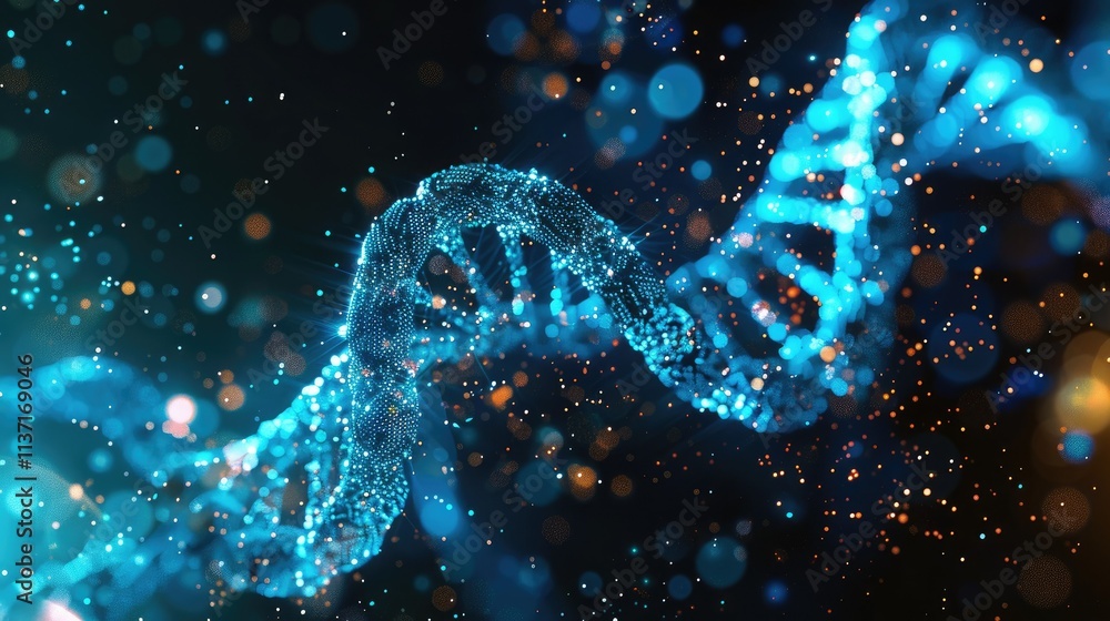 Abstract DNA Strand with Glowing Particles