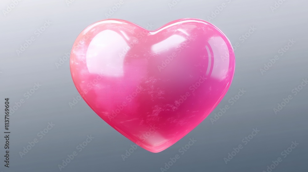 Glossy Pink Heart Shape on Gradient Background for Romantic Themes