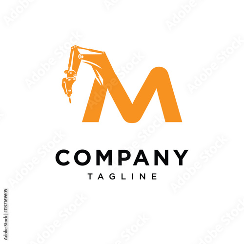 Letter M Hammer excavator Logo Icon Vector