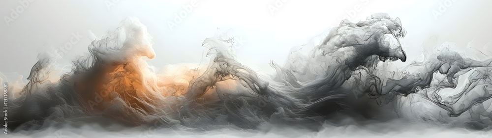 Obraz premium A stunning abstract composition featuring swirling waves of gray and orange, creating a dynamic and ethereal atmosphere, evoking movement and fluidity.