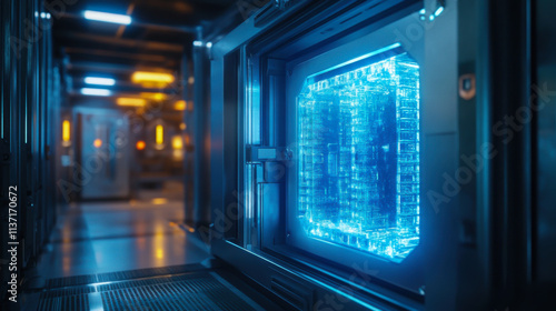 assistant glowing in blue light, securely holding private information