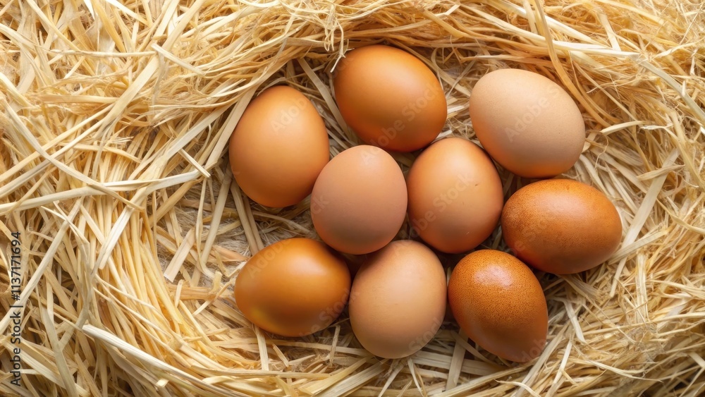 Chicken eggs arranged on a bed of rice straw, chicken eggs, rice straw, farm, agriculture, organic, natural, food, breakfast Chicken eggs arranged on a bed of rice straw, chicken eggs, rice straw, farm, agriculture, organic, natural, food, breakfast