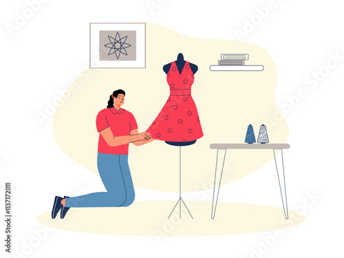 Female fashion designer. Craft vector illustration