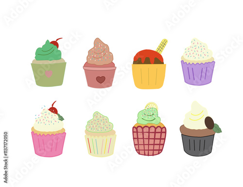 set of cupcakes. Delicious cupcakes. Vector illustration design