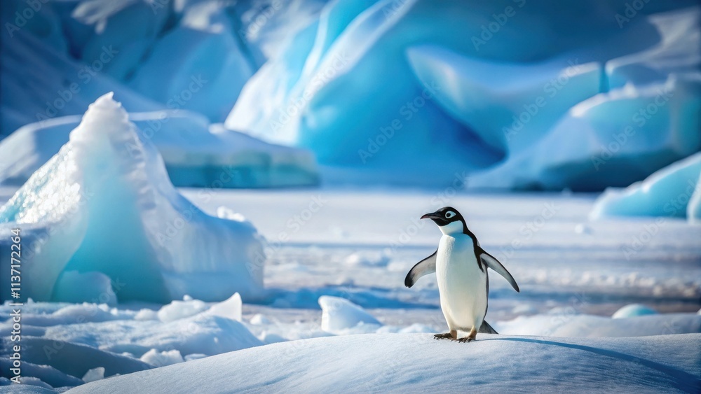 Penguin exploring icy terrain in polar regions, penguin, arctic, wildlife, nature, animal, cold, ice, snow Penguin exploring icy terrain in polar regions, penguin, arctic, wildlife, nature, animal, cold, ice, snow