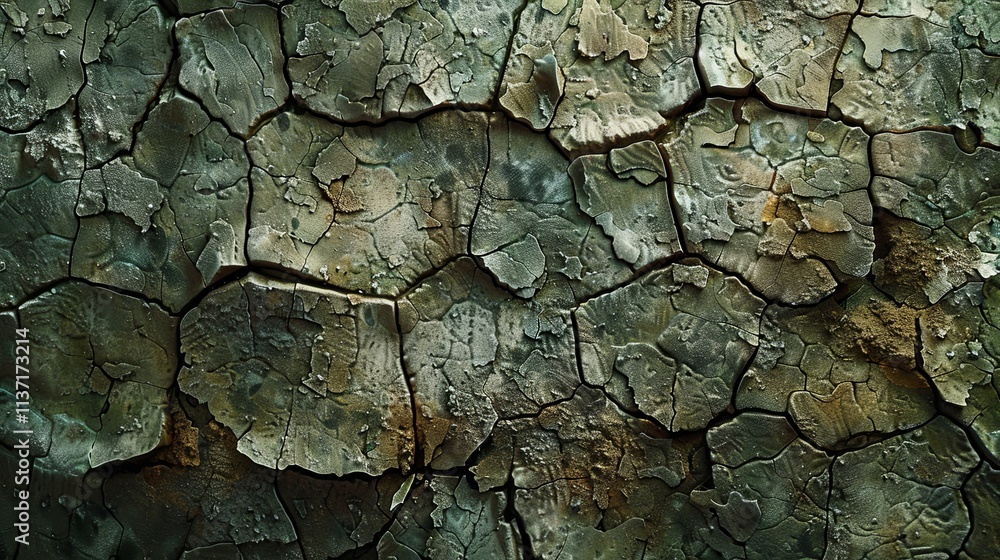 Cracked and Weathered Earth Texture, Dark Green and Brown Hues Cracked and Weathered Earth Texture, Dark Green and Brown Hues