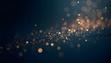 Fondo abstracto azul oscuro y dorado con partículas y luces de Navidad