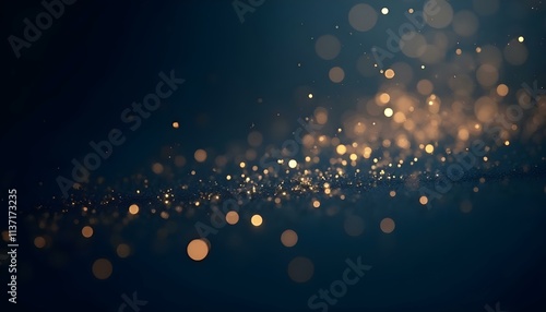 Fondo abstracto azul oscuro y dorado con partículas y luces de Navidad