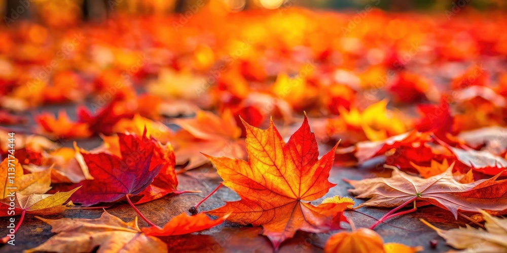 Vibrant orange and red maple leaves scattered on the ground , Autumn, fall, foliage, nature, seasonal, colorful Vibrant orange and red maple leaves scattered on the ground , Autumn, fall, foliage, nature, seasonal, colorful