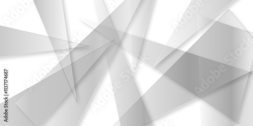 Abstract background with liens and triangles shape on white background. White and grey geometric overlapping rectangle pattern Geometric background soft shadows as patten ..White polygon textured .	
