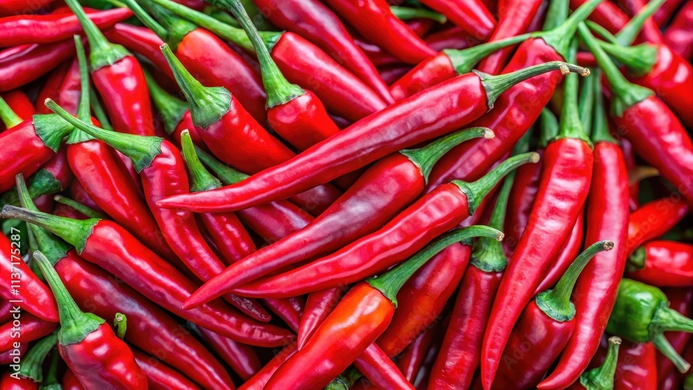 Close-up shot of vibrant red chili peppers with fresh green stems, spicy, peppers, organic, fresh, vibrant, close-up Close-up shot of vibrant red chili peppers with fresh green stems, spicy, peppers, organic, fresh, vibrant, close-up