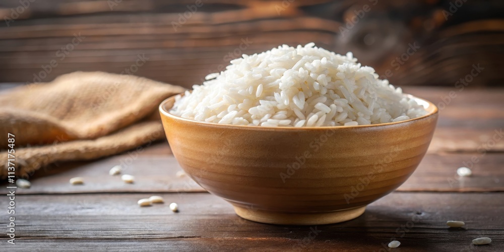 A close-up shot of a bowl of fluffy white rice, diet, food, grain, cooking, kitchen, Asia, meal, vegetarian, staple