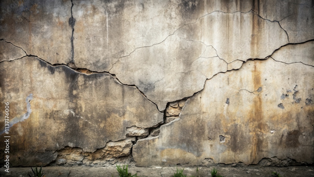 Obraz premium Cracked and weathered old concrete wall , texture, aged, background, vintage, rough, grungy, decay, urban