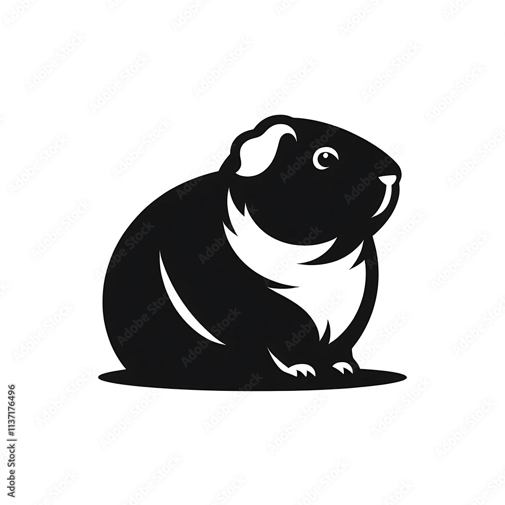 Fototapeta premium Black Cute chubby guinea pig silhouette vector, pig vector illustration black and white