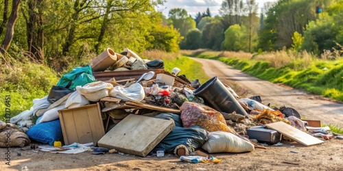 Pile of bulky waste items left on nature strip for rubbish collection , bulky waste, household items