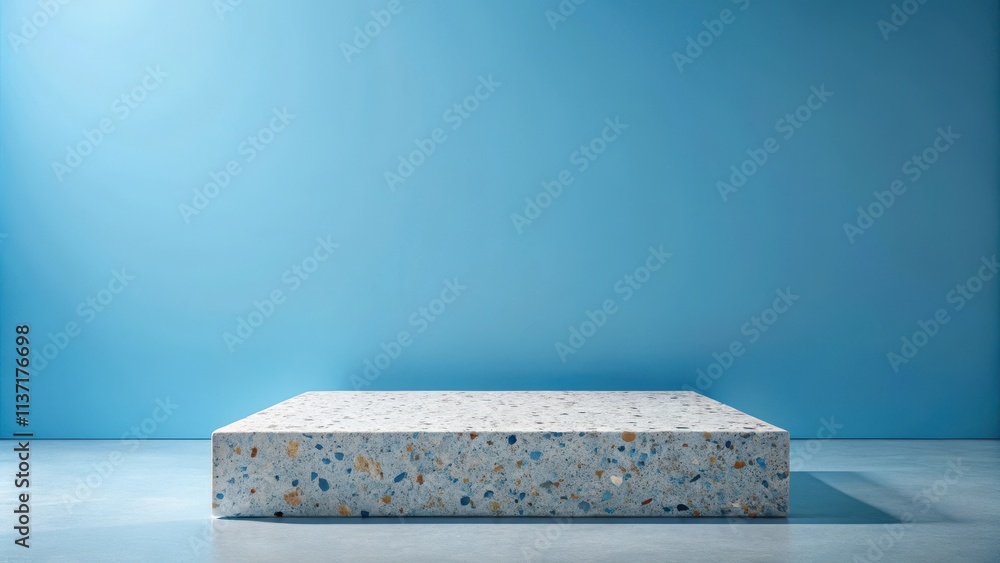 Scene mockup terrazzo podium in square with blue background, render, , rendering, terrazzo, podium, square, blue, scene Scene mockup terrazzo podium in square with blue background, render, , rendering, terrazzo, podium, square, blue, scene