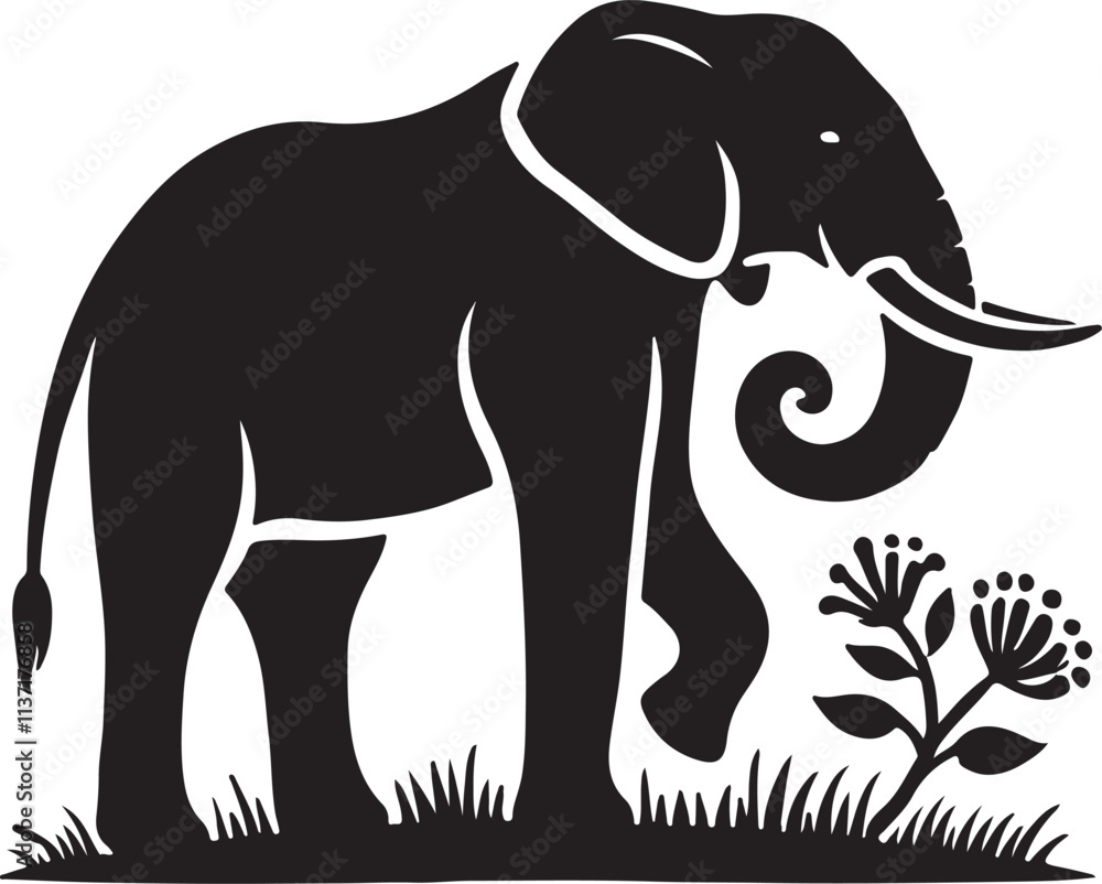 Obraz premium Elephant animal silhouette vector art illustration isolated on transparent background