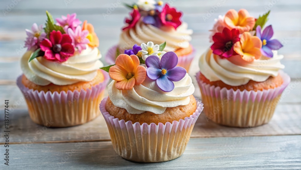 Elegant cupcakes decorated with fresh edible flowers, cupcakes, elegant, fresh, edible flowers, decorations, dessert, sweet Elegant cupcakes decorated with fresh edible flowers, cupcakes, elegant, fresh, edible flowers, decorations, dessert, sweet