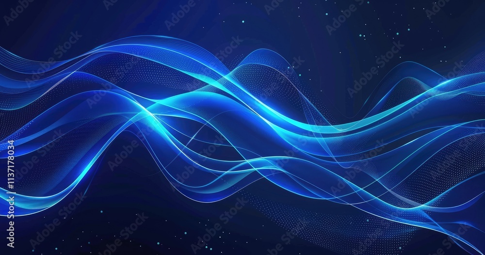 Obraz premium Abstract blue wave design with smooth lines and a dark background.