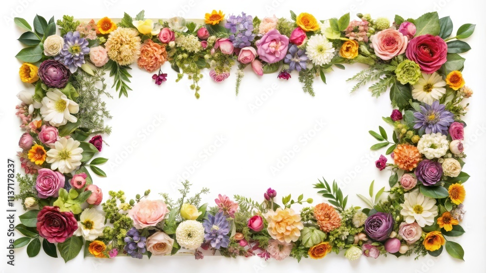 Frame made of flowers and leaves, perfect for wedding invitations or greeting cards, floral, foliage, nature Frame made of flowers and leaves, perfect for wedding invitations or greeting cards, floral, foliage, nature