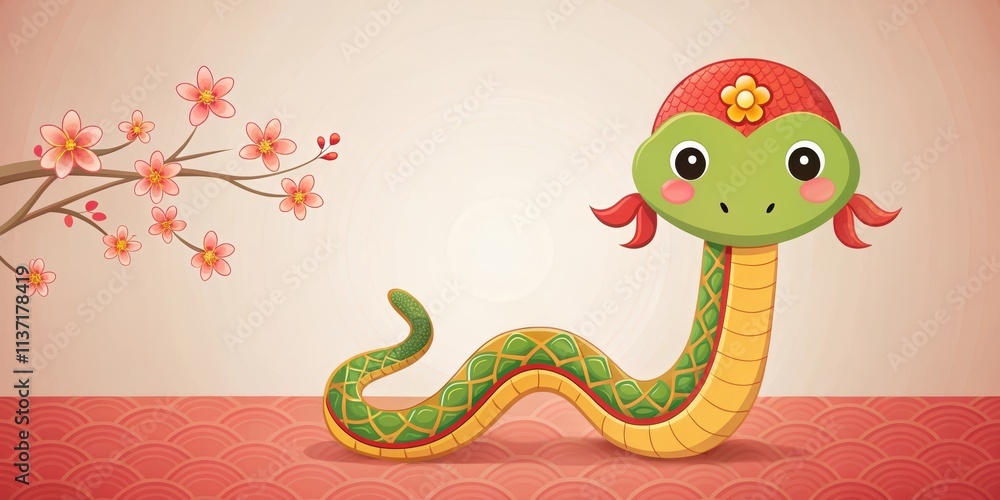 Flat of a cute little snake celebrating Spring Festival , snake, cute, flat,Spring Festival, celebration Flat of a cute little snake celebrating Spring Festival , snake, cute, flat,Spring Festival, celebration