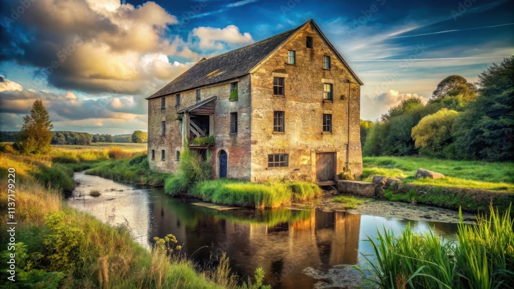 Old abandoned mill in a rural landscape, abandoned, mill, rural, vintage, decayed, derelict, building, overgrown Old abandoned mill in a rural landscape, abandoned, mill, rural, vintage, decayed, derelict, building, overgrown