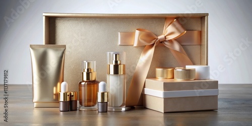 Luxurious cosmetic gift box with premium materials and soft-touch finish , luxury, cosmetic, gift, box, premium, materials