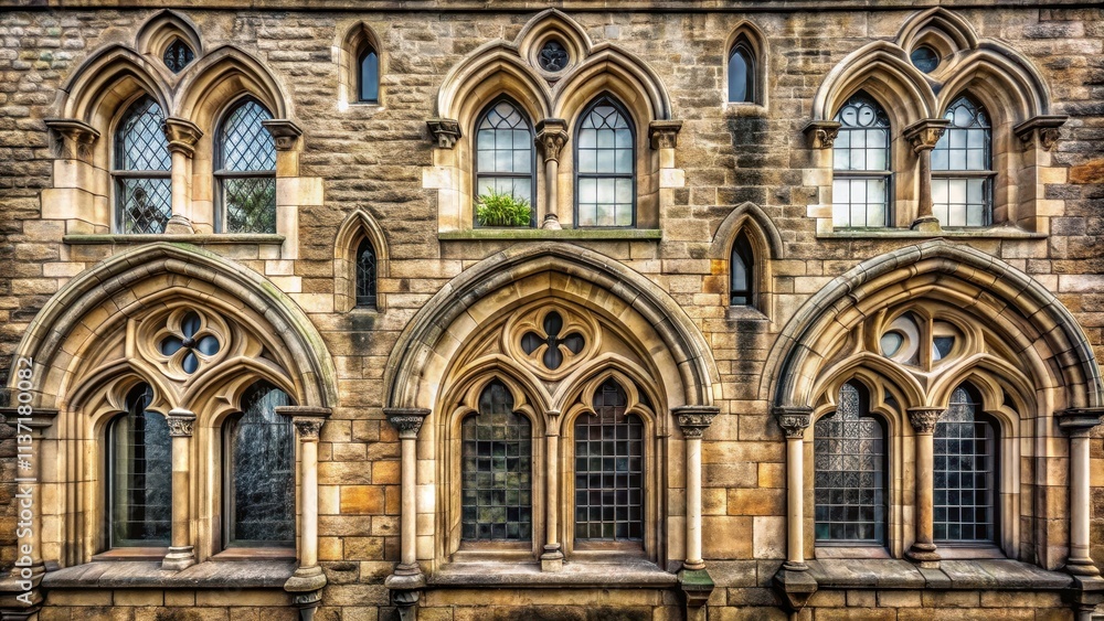Obraz premium Old stone building with intricate carvings and arched windows , architecture, historical, ancient, vintage, facade