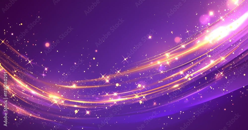 Obraz premium A vibrant purple background with sparkling light trails and stars, ideal for design projects.