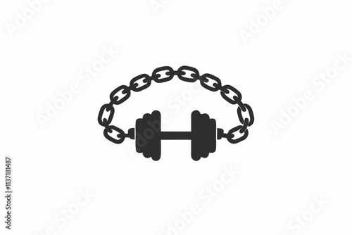 creative gym chains wrapped around a barbell icon and logo vector illustration