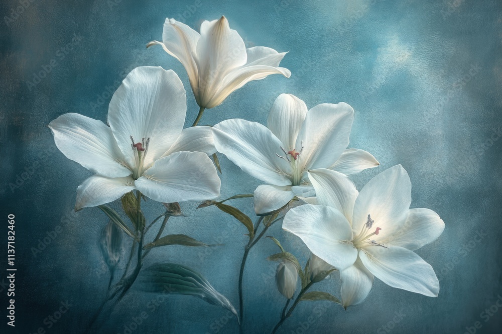 Fototapeta premium Serene White Lilies on Teal Background