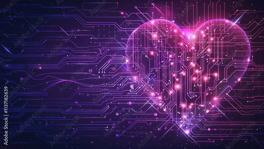 Obraz premium Digital Love: A Heart of Circuitry