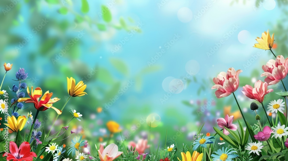 Colorful beautiful flower background with raindrops with Generative AI technology Colorful beautiful flower background with raindrops with Generative AI technology