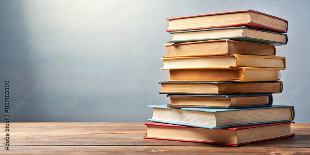 Stack of various books on background, rendering, isolated, education, learning, knowledge, literature, stack, library Stack of various books on background, rendering, isolated, education, learning, knowledge, literature, stack, library