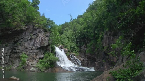 Wide shot of a waterfall at Tallulah Gorge State Park, Georgia