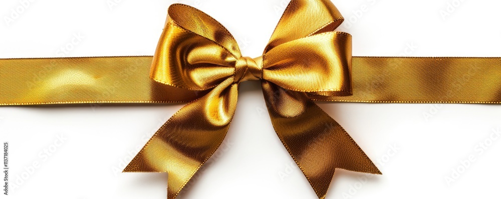 Golden Ribbon Bow on White Background Golden Ribbon Bow on White Background