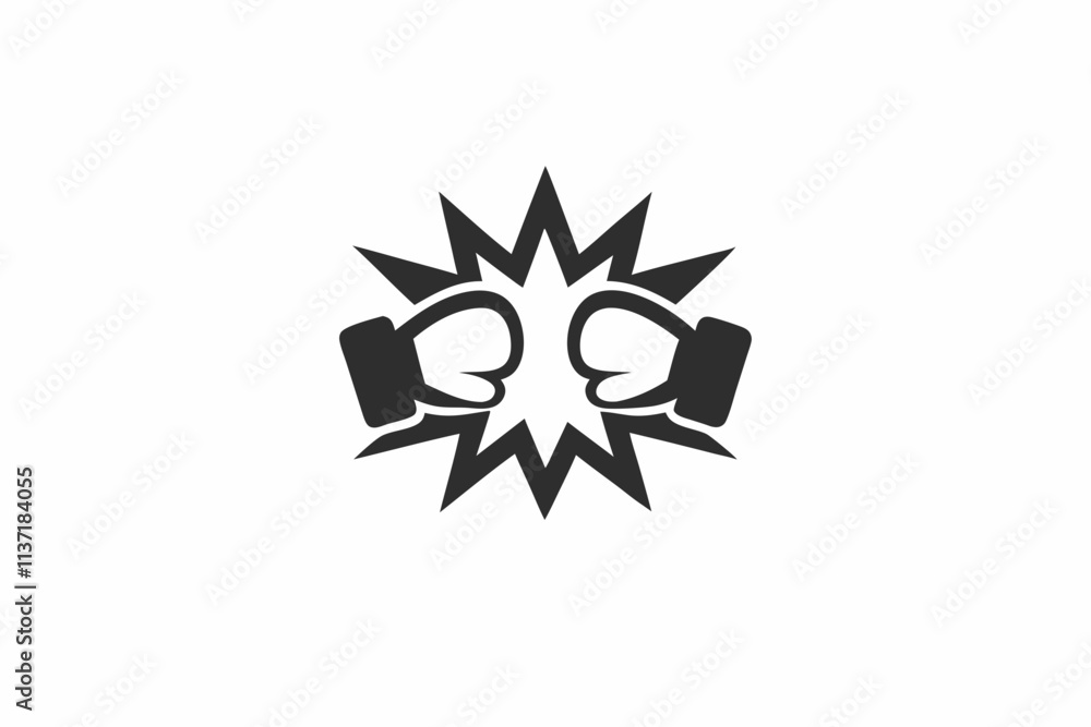 creative gym boxing gloves with a punch impact icon and logo vector illustration creative gym boxing gloves with a punch impact icon and logo vector illustration