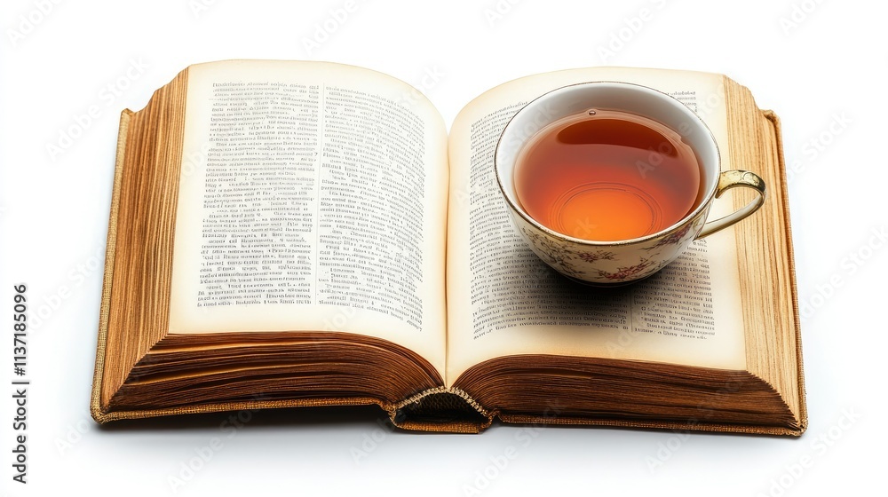 Fototapeta premium A Cup of Tea and an Open Book: A Moment of Tranquility