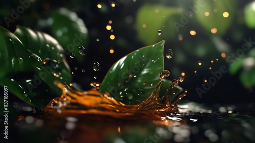 Liquid Gold: A Splash of Amber Amidst Lush Greenery