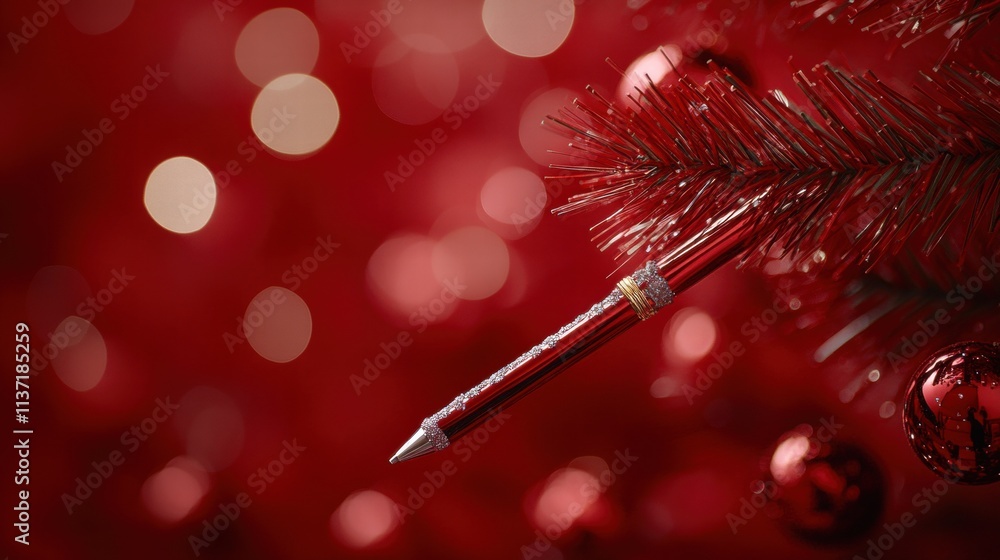 Red Pen on Christmas Tree Branch Red Pen on Christmas Tree Branch