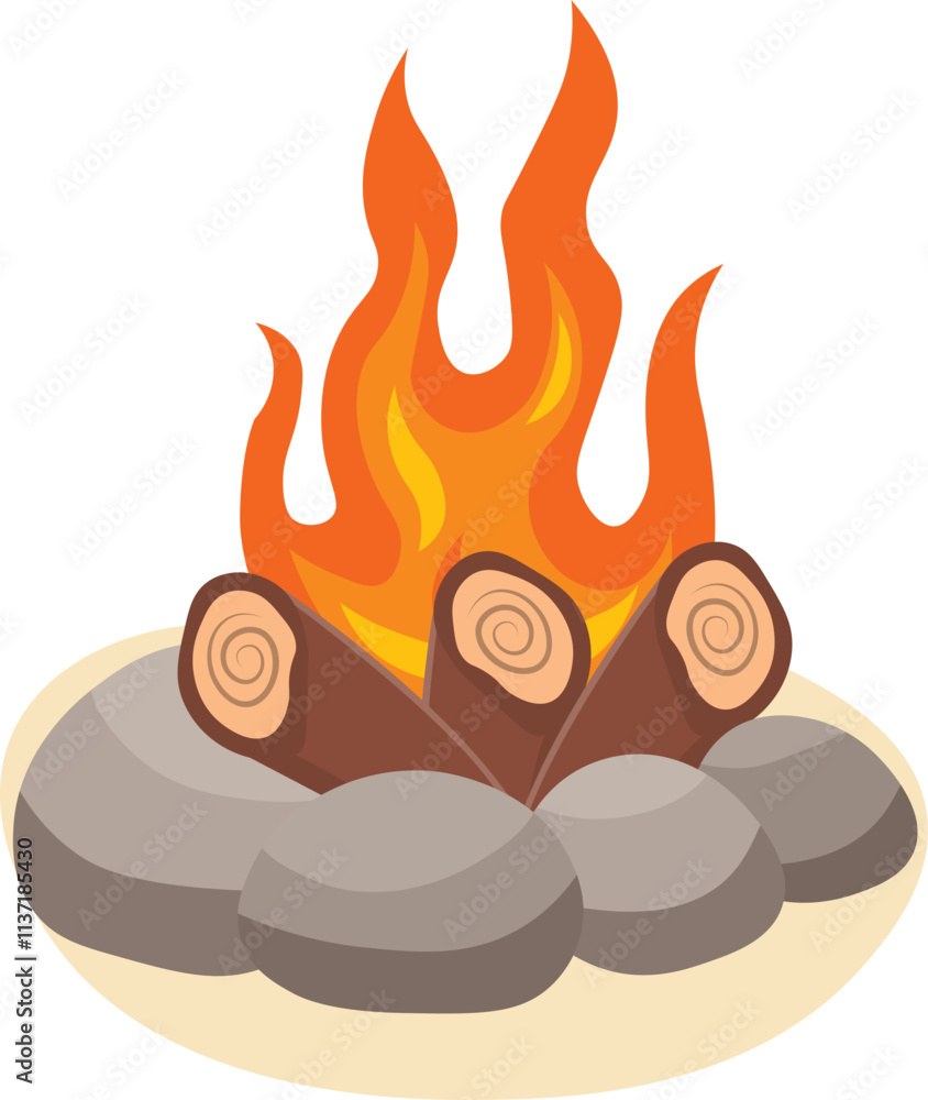 Wooden Campfire Illustration in Cartoon Design and Shape. Isolated on White Background Wooden Campfire Illustration in Cartoon Design and Shape. Isolated on White Background