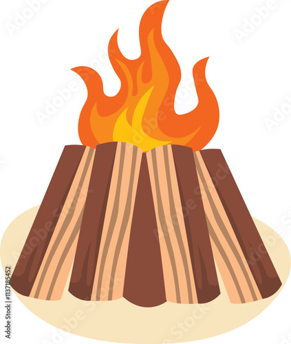 Wooden Campfire Illustration in Cartoon Design and Shape. Isolated on White Background