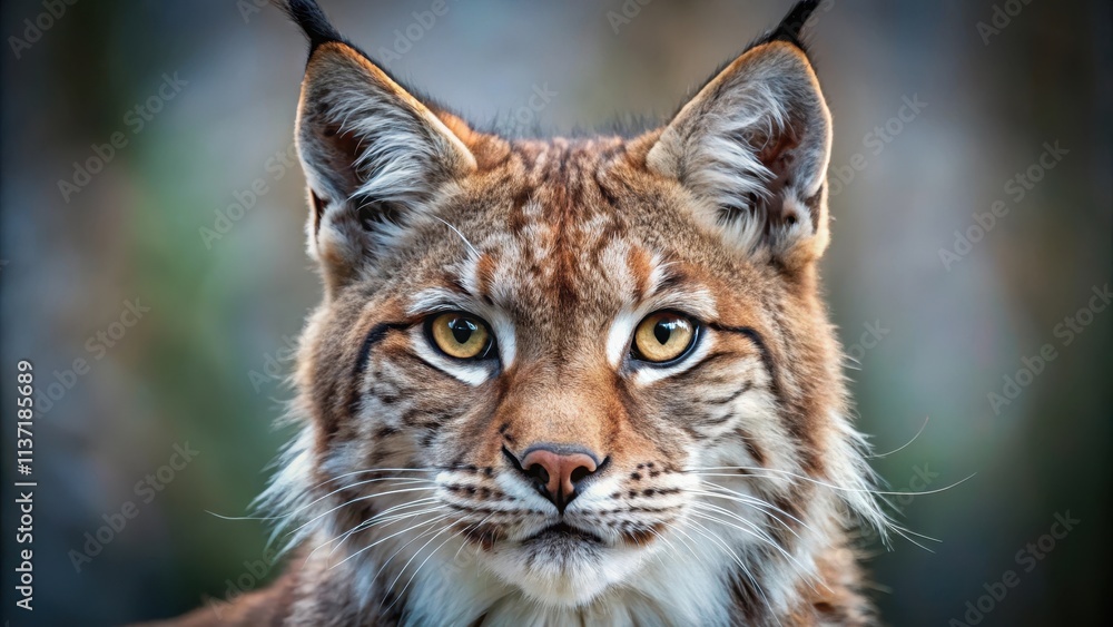 Close up of Eurasian lynx with piercing eyes and detailed fur texture, Eurasian lynx, Lynx lynx, close up, wildlife Close up of Eurasian lynx with piercing eyes and detailed fur texture, Eurasian lynx, Lynx lynx, close up, wildlife