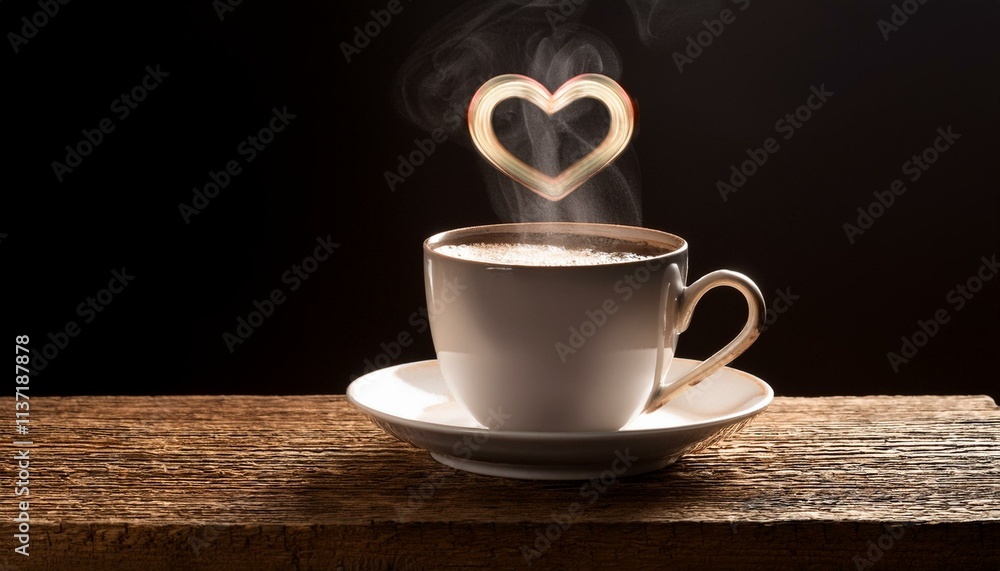 Traditional Coffee Cup With Heart Shaped Steam - Cup Of Coffee With Beans Traditional Coffee Cup With Heart Shaped Steam - Cup Of Coffee With Beans