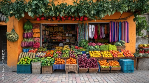 Vibrant Fruit and Vegetable Market Stall in South America